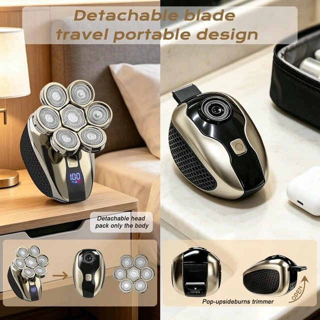 Alt view image 5 of 7 - 7D Head Shavers for Bald Men, Water Proof Electric Razor for Men with LED Display, Detachable Wet/Dry Anti-Pinch Head Shavers, Shaving Grooming for Balder, Perfect for Home & Travel(Black)