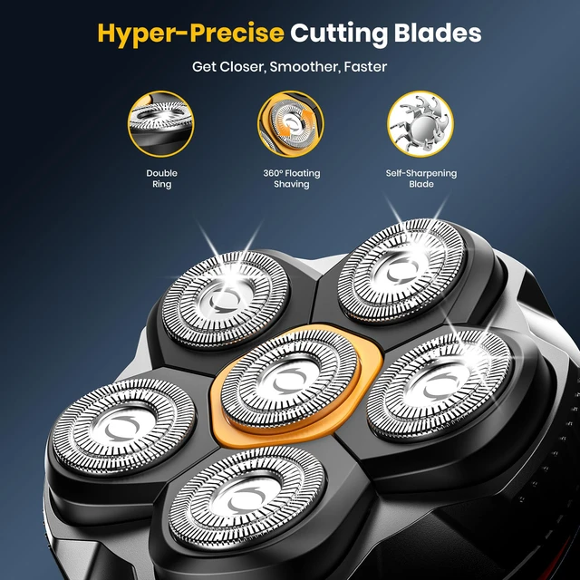 Alt view image 2 of 7 - Head Shavers for Bald Men, 2026 6D Magnetic 2-Speed Head Shaver | IPX7 Waterproof Wet/Dry Head Shavers for Men, Mens Head Shaver Bald, USB-C 120-Min Runtime, LED Display & Travel Lock