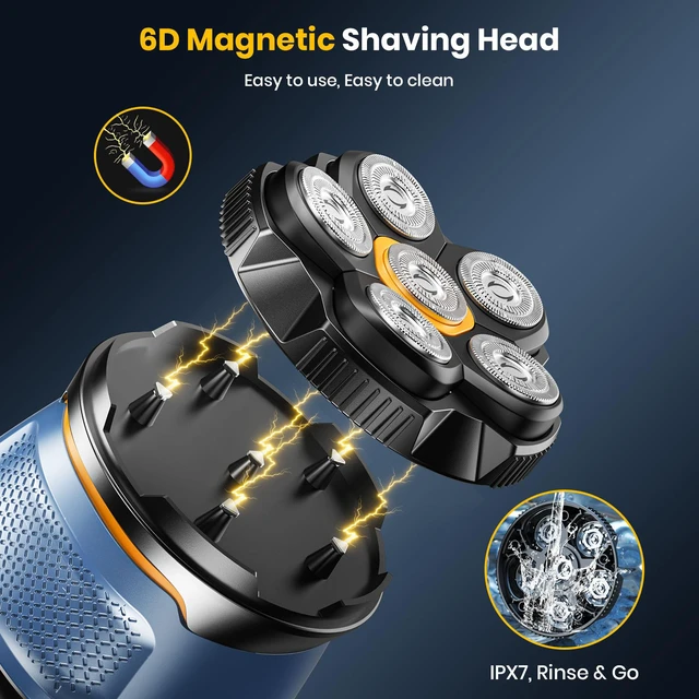 Alt view image 3 of 7 - Head Shavers for Bald Men, 2026 6D Magnetic 2-Speed Head Shaver | IPX7 Waterproof Wet/Dry Head Shavers for Men, Mens Head Shaver Bald, USB-C 120-Min Runtime, LED Display & Travel Lock