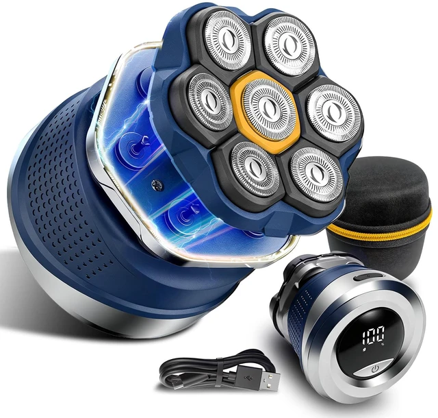 Main image of Men's Electric Rotary Shavers Bald2026 Upgrade 7D Floating Electric Shaver with LED Display,IPX6 Waterproof,Type-C Fast Charge, Magnetic Heads, Travel Case - Ideal Men's Grooming Gift (Blue)