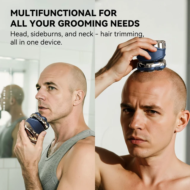 Alt view image 6 of 7 - Men's Electric Rotary Shavers Bald2026 Upgrade 7D Floating Electric Shaver with LED Display,IPX6 Waterproof,Type-C Fast Charge, Magnetic Heads, Travel Case - Ideal Men's Grooming Gift (Blue)