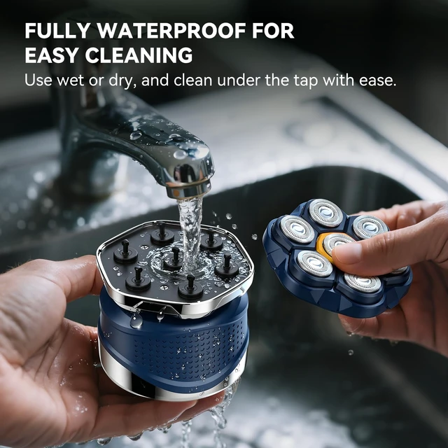 Alt view image 5 of 7 - Men's Electric Rotary Shavers Bald2026 Upgrade 7D Floating Electric Shaver with LED Display,IPX6 Waterproof,Type-C Fast Charge, Magnetic Heads, Travel Case - Ideal Men's Grooming Gift (Blue)