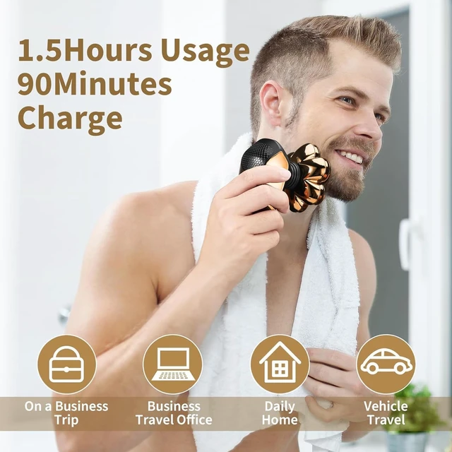 Alt view image 6 of 7 - Head Shavers for Bald Men: 5-in-1 Electric Razor - IPX7 Waterproof Shaving Grooming Kit for Balder - Turbo Speed & Precision Blades (Ink Gold)