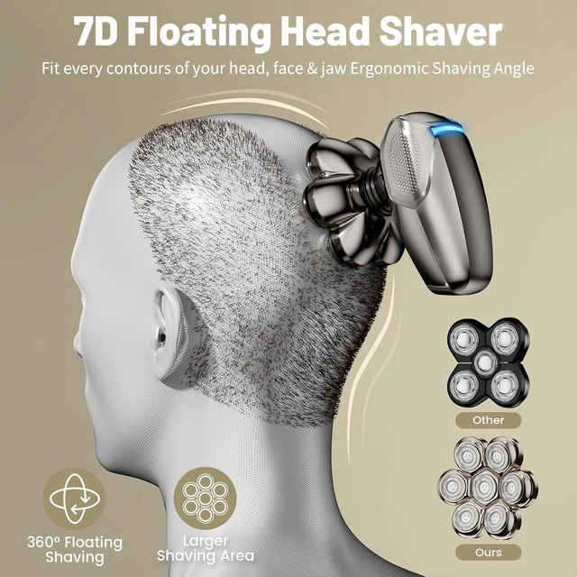 Alt view image 3 of 7 - Head Shavers for Bald Men: Electric Shaver -Father's Day - IPX7 Waterproof Electric Razor - Wet & Dry Bald Razor with Type-C Charge - LED Display - Gifts