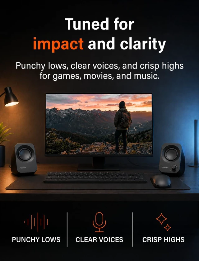 Alt view image 3 of 7 - Speaker Plus - 14W Stereo PC Speakers, Dual Amplifiers & DSP Tuned, USB-C Powered, 3.5mm AUX, Compact Desktop Speakers with 30° Tilt, for PC, Laptop, Monitor & Gaming,Black