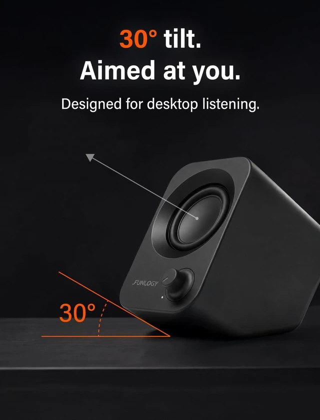 Alt view image 5 of 7 - Speaker Plus - 14W Stereo PC Speakers, Dual Amplifiers & DSP Tuned, USB-C Powered, 3.5mm AUX, Compact Desktop Speakers with 30° Tilt, for PC, Laptop, Monitor & Gaming,Black
