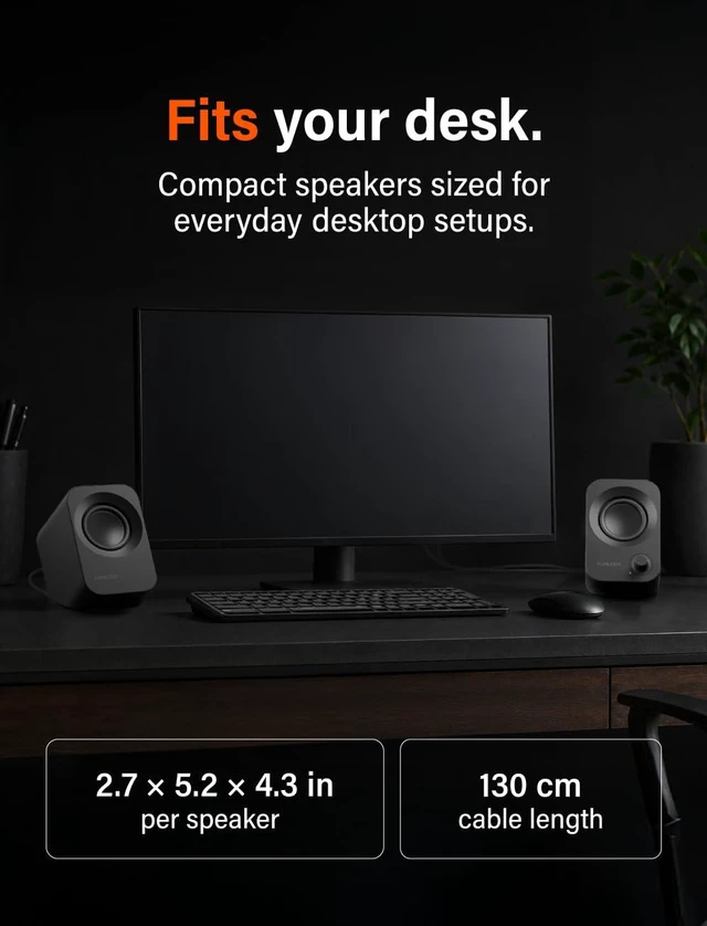 Alt view image 7 of 7 - Speaker Plus - 14W Stereo PC Speakers, Dual Amplifiers & DSP Tuned, USB-C Powered, 3.5mm AUX, Compact Desktop Speakers with 30° Tilt, for PC, Laptop, Monitor & Gaming,Black