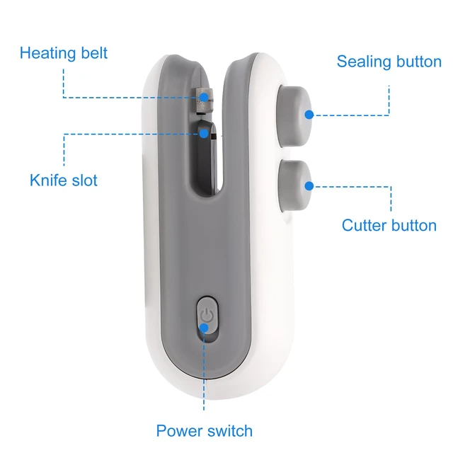 Alt view image 3 of 7 - Mini Bag Sealer, 2 in 1 Bag Sealer And Cutter Magnet Rechargeable Sealing Machine Portable Handheld Heat Vacuum Sealer Mini Bag Resealer for Plastic Bags Food Storage Bags (White)