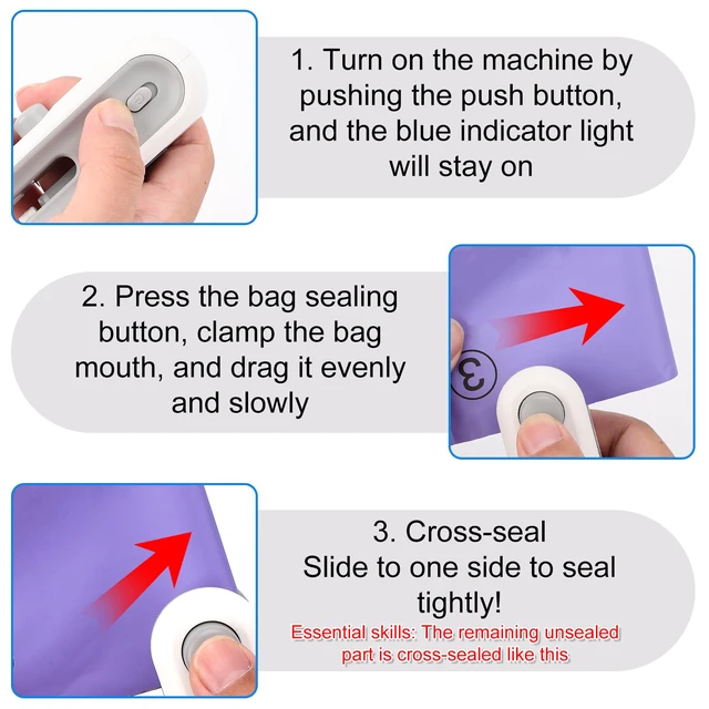 Alt view image 5 of 7 - Mini Bag Sealer, 2 in 1 Bag Sealer And Cutter Magnet Rechargeable Sealing Machine Portable Handheld Heat Vacuum Sealer Mini Bag Resealer for Plastic Bags Food Storage Bags (White)