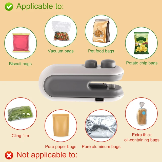 Alt view image 7 of 7 - Mini Bag Sealer, 2 in 1 Bag Sealer And Cutter Magnet Rechargeable Sealing Machine Portable Handheld Heat Vacuum Sealer Mini Bag Resealer for Plastic Bags Food Storage Bags (White)