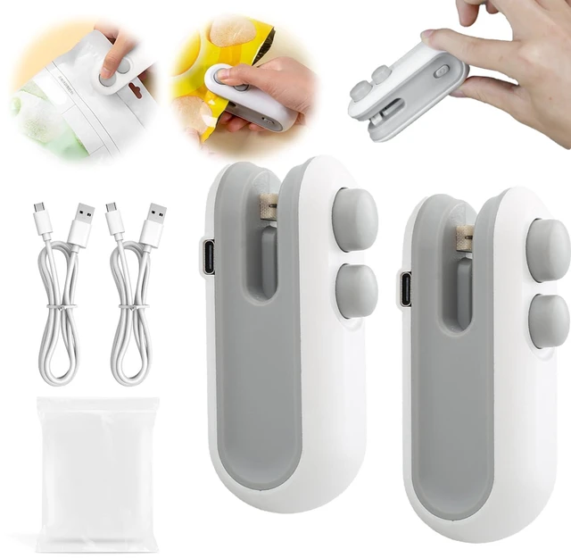 Main image of 2PCS Mini Bag Sealer with 10PCS Vacuum Sealer Bags, 2025 New USB Rechargeable Bag Sealer Heat Seal,2 in 1 Bag Heat Sealer with Cutter for Chip, Snacks, Plastic Bag Resealer, Keep Food Fresh