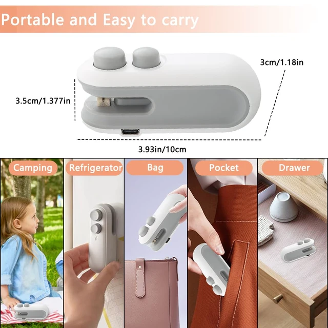 Alt view image 2 of 7 - 2PCS Mini Bag Sealer with 10PCS Vacuum Sealer Bags, 2025 New USB Rechargeable Bag Sealer Heat Seal,2 in 1 Bag Heat Sealer with Cutter for Chip, Snacks, Plastic Bag Resealer, Keep Food Fresh