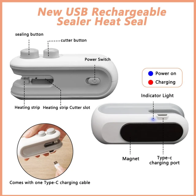Alt view image 3 of 7 - 2PCS Mini Bag Sealer with 10PCS Vacuum Sealer Bags, 2025 New USB Rechargeable Bag Sealer Heat Seal,2 in 1 Bag Heat Sealer with Cutter for Chip, Snacks, Plastic Bag Resealer, Keep Food Fresh