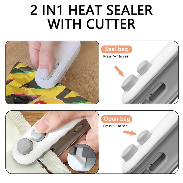 Alt view image 4 of 7 - 2PCS Mini Bag Sealer with 10PCS Vacuum Sealer Bags, 2025 New USB Rechargeable Bag Sealer Heat Seal,2 in 1 Bag Heat Sealer with Cutter for Chip, Snacks, Plastic Bag Resealer, Keep Food Fresh