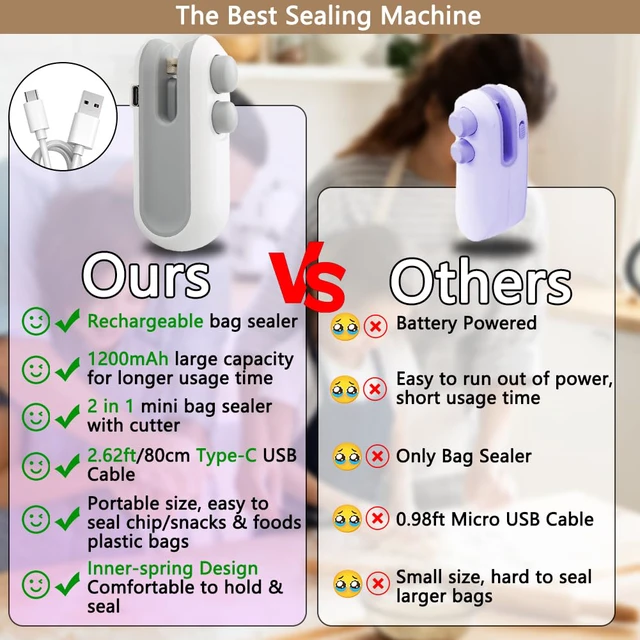 Alt view image 5 of 7 - 2PCS Mini Bag Sealer with 10PCS Vacuum Sealer Bags, 2025 New USB Rechargeable Bag Sealer Heat Seal,2 in 1 Bag Heat Sealer with Cutter for Chip, Snacks, Plastic Bag Resealer, Keep Food Fresh