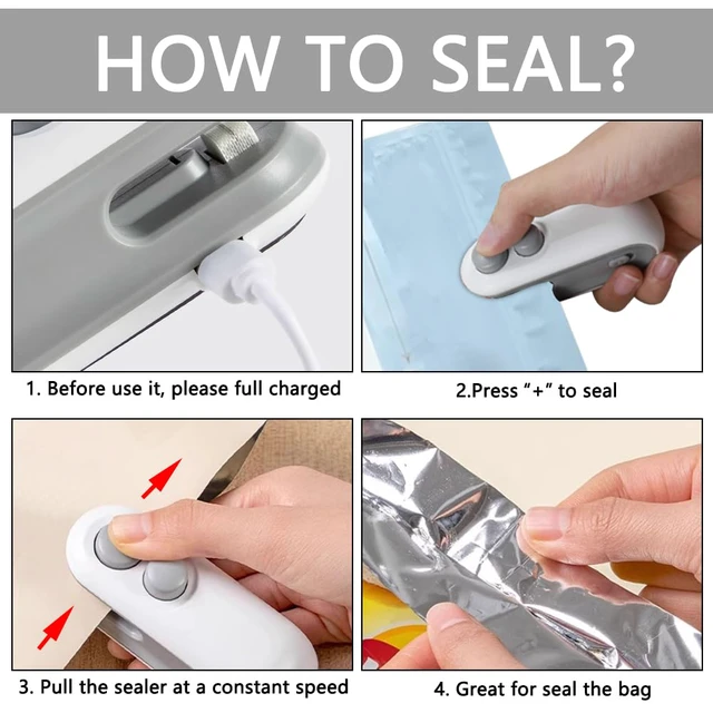 Alt view image 6 of 7 - 2PCS Mini Bag Sealer with 10PCS Vacuum Sealer Bags, 2025 New USB Rechargeable Bag Sealer Heat Seal,2 in 1 Bag Heat Sealer with Cutter for Chip, Snacks, Plastic Bag Resealer, Keep Food Fresh
