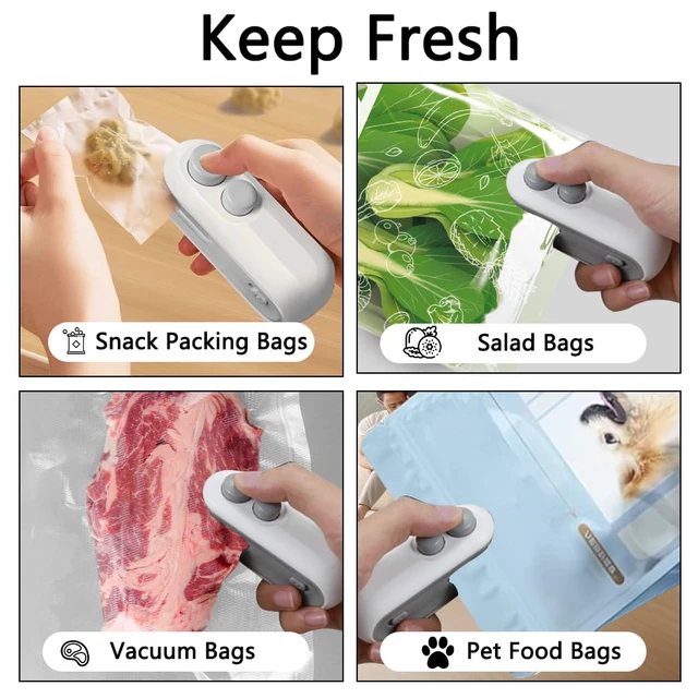 Alt view image 7 of 7 - 2PCS Mini Bag Sealer with 10PCS Vacuum Sealer Bags, 2025 New USB Rechargeable Bag Sealer Heat Seal,2 in 1 Bag Heat Sealer with Cutter for Chip, Snacks, Plastic Bag Resealer, Keep Food Fresh