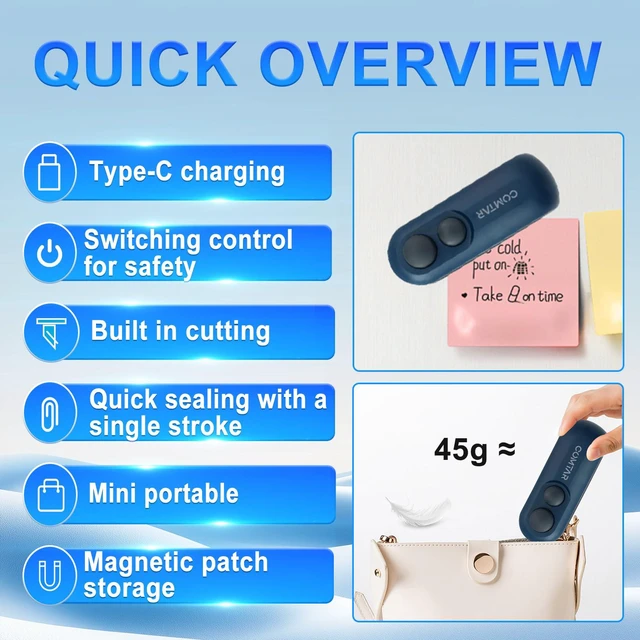 Alt view image 5 of 7 - Mini Bag Sealer,Chip Bag Sealer,2 IN 1 Heat Sealer & Cutter | Upgraded 2 in 1 Heat Sealer & Cutter, Rechargeable USB C, With Magnet, Portable Resealer Machine for Plastic Bags