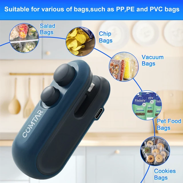 Alt view image 6 of 7 - Mini Bag Sealer,Chip Bag Sealer,2 IN 1 Heat Sealer & Cutter | Upgraded 2 in 1 Heat Sealer & Cutter, Rechargeable USB C, With Magnet, Portable Resealer Machine for Plastic Bags