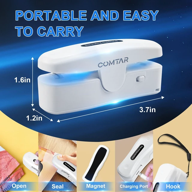 Alt view image 2 of 7 - Mini Bag Sealer, USB-C Rechargeable Heat Sealer & Cutter, 2-in-1 Portable Chip Bag Sealer with Magnet, Resealer for Plastic Bags, Snacks & Food Storage (White)