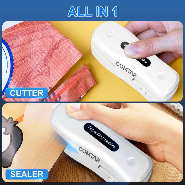 Alt view image 6 of 7 - Mini Bag Sealer, USB-C Rechargeable Heat Sealer & Cutter, 2-in-1 Portable Chip Bag Sealer with Magnet, Resealer for Plastic Bags, Snacks & Food Storage (White)