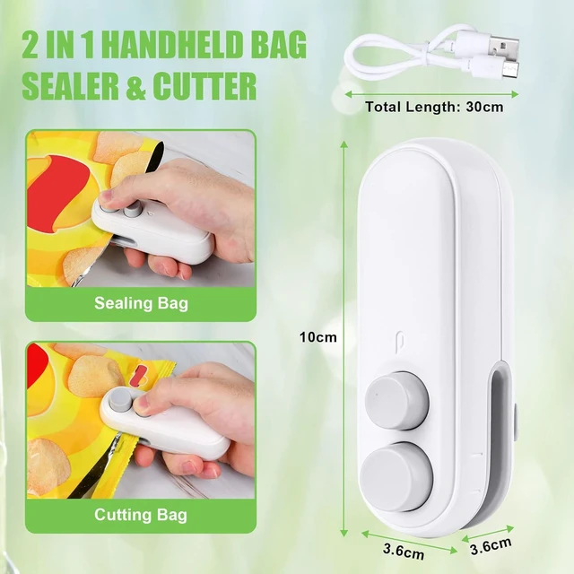 Alt view image 2 of 7 - Mini Bag Sealer, Upgraded 2 in 1 Small Bag Sealer Heat Seal with Cutter, Rechargeable Magnetic Chip Bag Sealer Heat Seal, Portable Resealer Machine for Snack Plastic Bags & Food Storage TravelWhite