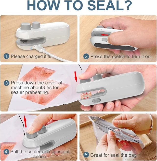 Alt view image 7 of 7 - Mini Bag Sealer, Upgraded 2 in 1 Small Bag Sealer Heat Seal with Cutter, Rechargeable Magnetic Chip Bag Sealer Heat Seal, Portable Resealer Machine for Snack Plastic Bags & Food Storage TravelWhite