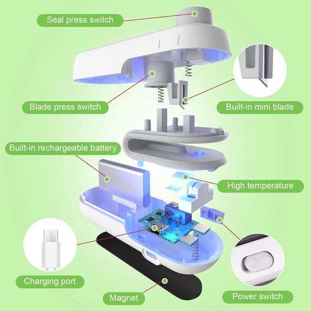 Alt view image 6 of 7 - Mini Bag Sealer, Upgraded 2 in 1 Small Bag Sealer Heat Seal with Cutter, Rechargeable Magnetic Chip Bag Sealer Heat Seal, Portable Resealer Machine for Snack Plastic Bags & Food Storage TravelWhite