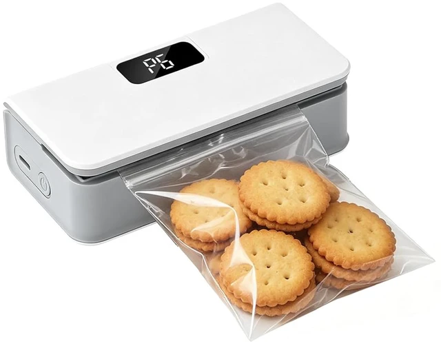 Main image of Mini Bag Sealer,Rechargeable Sealer Machine with LED Power Display,Heat Sealer and Cutter with 6 Adjustable Gears,Portable Bag Resealer for Chips Snacks Mylar Bags (White)