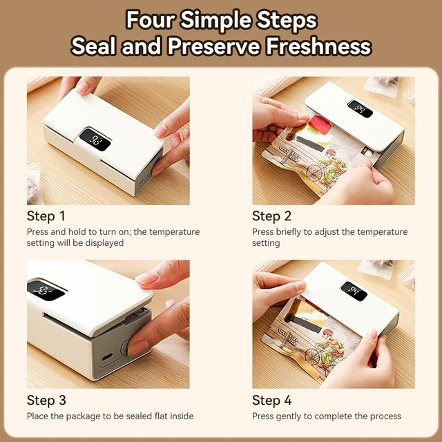 Alt view image 4 of 4 - Mini Bag Sealer,Rechargeable Sealer Machine with LED Power Display,Heat Sealer and Cutter with 6 Adjustable Gears,Portable Bag Resealer for Chips Snacks Mylar Bags (White)