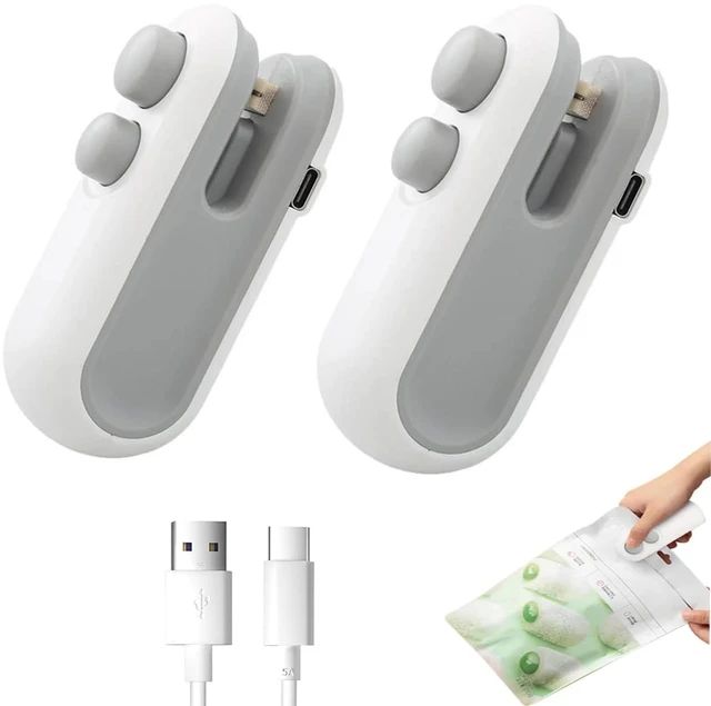 Main image of Mini Bag Sealer 2 Pack Bag Sealer with Cutter and Magnet 2 in 1 Mini Bag Resealer Machine Portable Handheld Rechargeable Heat Vacuum Food Sealer for Plastic Bags Snacks & Food Storage (2, white)