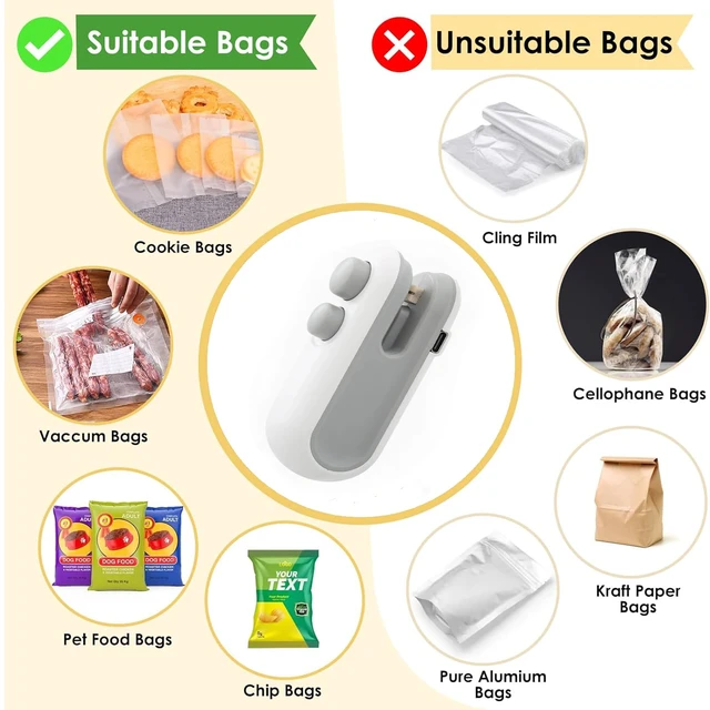 Alt view image 6 of 7 - Mini Bag Sealer 2 Pack Bag Sealer with Cutter and Magnet 2 in 1 Mini Bag Resealer Machine Portable Handheld Rechargeable Heat Vacuum Food Sealer for Plastic Bags Snacks & Food Storage (2, white)