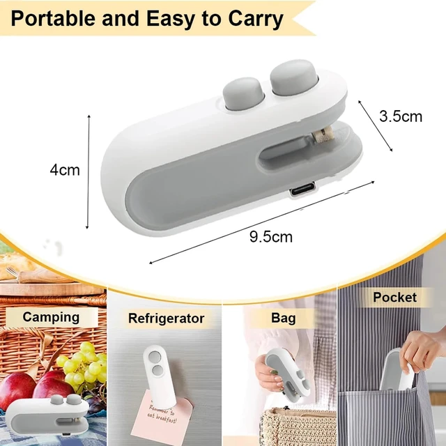 Alt view image 7 of 7 - Mini Bag Sealer 2 Pack Bag Sealer with Cutter and Magnet 2 in 1 Mini Bag Resealer Machine Portable Handheld Rechargeable Heat Vacuum Food Sealer for Plastic Bags Snacks & Food Storage (2, white)