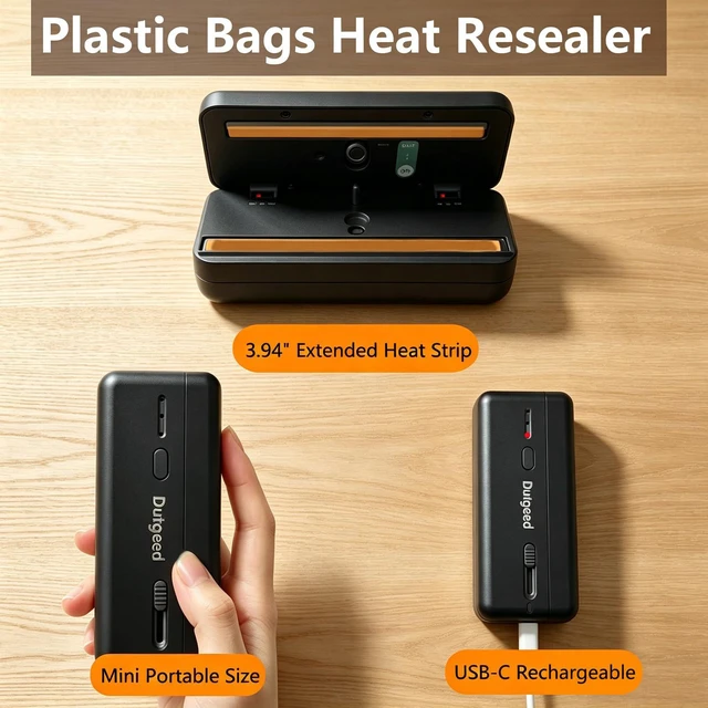 Alt view image 5 of 7 - Mini Bag Sealer, 2 in 1 Heat Bag Sealer with Cutter and Magnet for Kitchen Fridge, 1300mAh Rechargeable Heat Bag Resealer for Fresh Chips Snacks Mylar Plastic Bags Food Packaging Home Bakers Gift