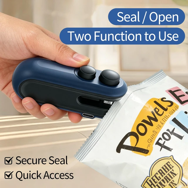 Alt view image 3 of 7 - Mini Bag Sealer, 2 in 1 Heat Sealers with Cutter and Magnet | Portable Handheld Chip Bag Sealers, Rechargeable Plastic Sealers for Snacks & Food Storage