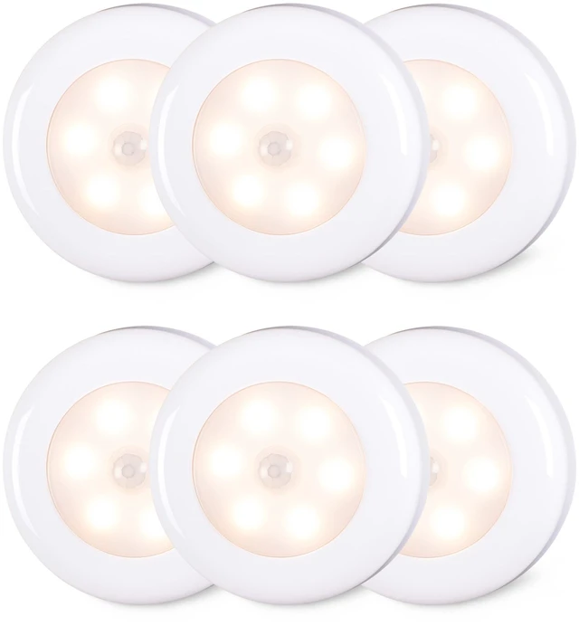 Main image of 2.8 LED Motion Sensor Lights Indoor AAA Battery, 6 Pack Warm | Stick on Puck Light Battery Powered, Round Motion Activated Night Lamps, For Closet Stairs Under Cabinet Kitchen Pantry Shelf