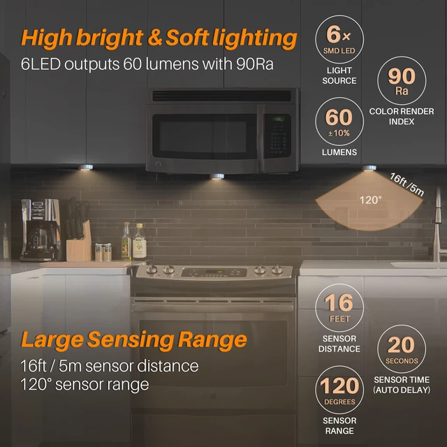 Alt view image 2 of 7 - 2.8 LED Motion Sensor Lights Indoor AAA Battery, 6 Pack Warm | Stick on Puck Light Battery Powered, Round Motion Activated Night Lamps, For Closet Stairs Under Cabinet Kitchen Pantry Shelf