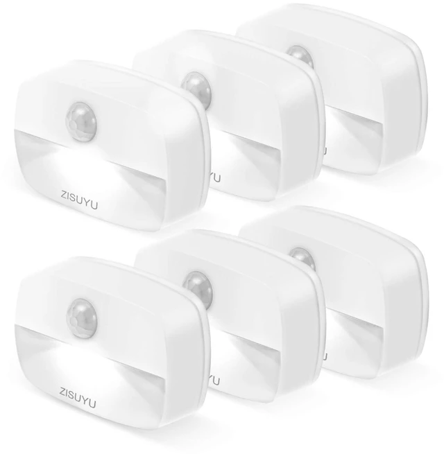 Main image of 6-Pack Mini Motion Sensor Night Light Indoor Battery Operated | Stick on Battery Powered Led Night Lights Ideal for Stair Closet Hallway Bathroom Bedroom Under Cabinet Kitchen(6000K White)