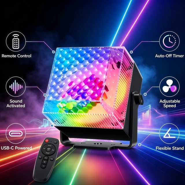 Alt view image 2 of 7 - Mini Disco Ball Party Light with Remote | Sound Activated RGB LED Strobe Light, Disco Ball Light, Disco Lights for Room, Bedroom, Kids Room, Birthday and Holiday Decor