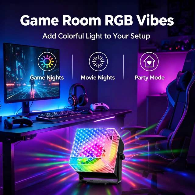 Alt view image 3 of 7 - Mini Disco Ball Party Light with Remote | Sound Activated RGB LED Strobe Light, Disco Ball Light, Disco Lights for Room, Bedroom, Kids Room, Birthday and Holiday Decor