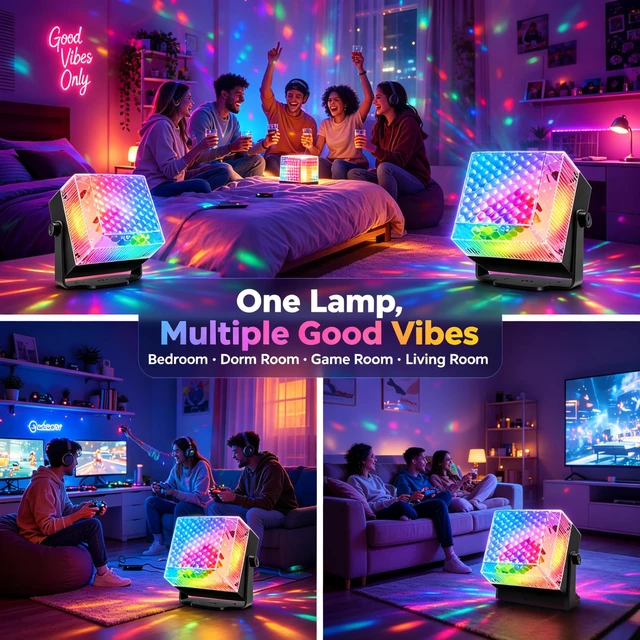 Alt view image 4 of 7 - Mini Disco Ball Party Light with Remote | Sound Activated RGB LED Strobe Light, Disco Ball Light, Disco Lights for Room, Bedroom, Kids Room, Birthday and Holiday Decor