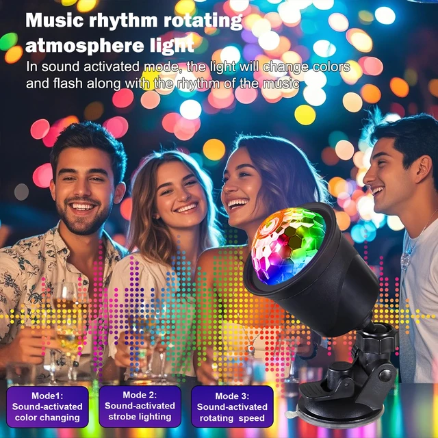 Alt view image 3 of 7 - 2-Pack Rechargeable Disco Ball Light Indoor Sound Activated Party Lights | Portable Party Lights Disco Ball Lights USB for Home Car Room Dance Gifts Birthday Karaoke Halloween Christmas Decorations