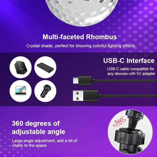Alt view image 5 of 7 - 2-Pack Rechargeable Disco Ball Light Indoor Sound Activated Party Lights | Portable Party Lights Disco Ball Lights USB for Home Car Room Dance Gifts Birthday Karaoke Halloween Christmas Decorations