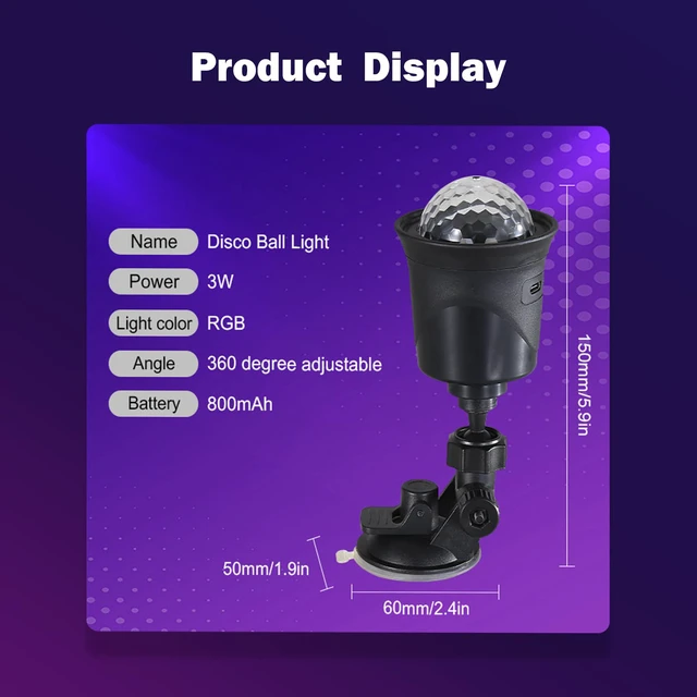 Alt view image 7 of 7 - 2-Pack Rechargeable Disco Ball Light Indoor Sound Activated Party Lights | Portable Party Lights Disco Ball Lights USB for Home Car Room Dance Gifts Birthday Karaoke Halloween Christmas Decorations