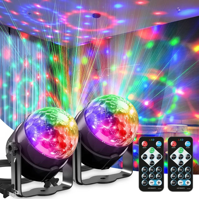 Main image of LED Disco Ball Light, Remote Control Rotating Stage Party Light, Color Changing DJ Strobe Lamp, Home Dance Room Birthday Halloween Christmas New Year Karaoke Festival Decor, 2 Pack