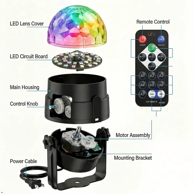 Alt view image 6 of 7 - LED Disco Ball Light, Remote Control Rotating Stage Party Light, Color Changing DJ Strobe Lamp, Home Dance Room Birthday Halloween Christmas New Year Karaoke Festival Decor, 2 Pack