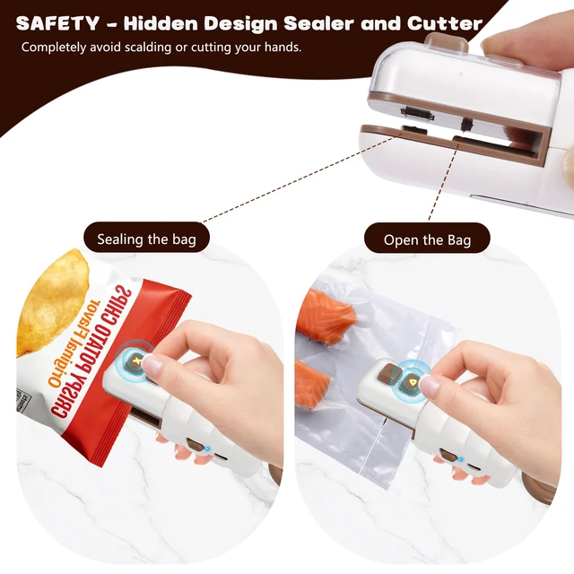 Alt view image 3 of 7 - Mini Bag Sealer,3 in 1 Rechargeable Heat Sealer with Bottle Opener,Portable Resealer Machine with Cutter for Chips,Snacks & Plastic Bags (Yellow)
