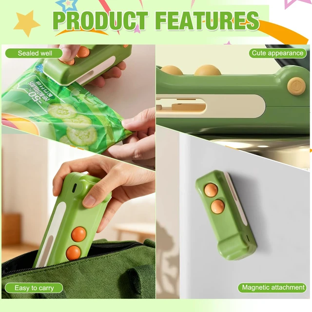 Alt view image 3 of 7 - 2PCS Bag Sealer,2 in 1 Mini Bag Sealer with Cutter and Magnet,Rechargeable Bag Sealer Handheld,Portable Heat Sealer for Plastic Snack & Chip Bags,Food Saver, Kitchen Storage Gadgets
