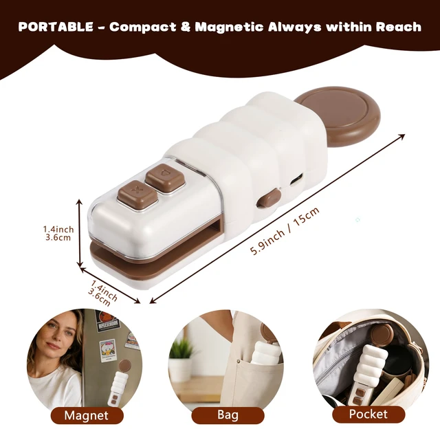 Alt view image 6 of 7 - Mini Bag Sealer,3 in 1 Rechargeable Heat Sealer with Bottle Opener,Portable Resealer Machine with Cutter for Chips,Snacks & Plastic Bags (Yellow)