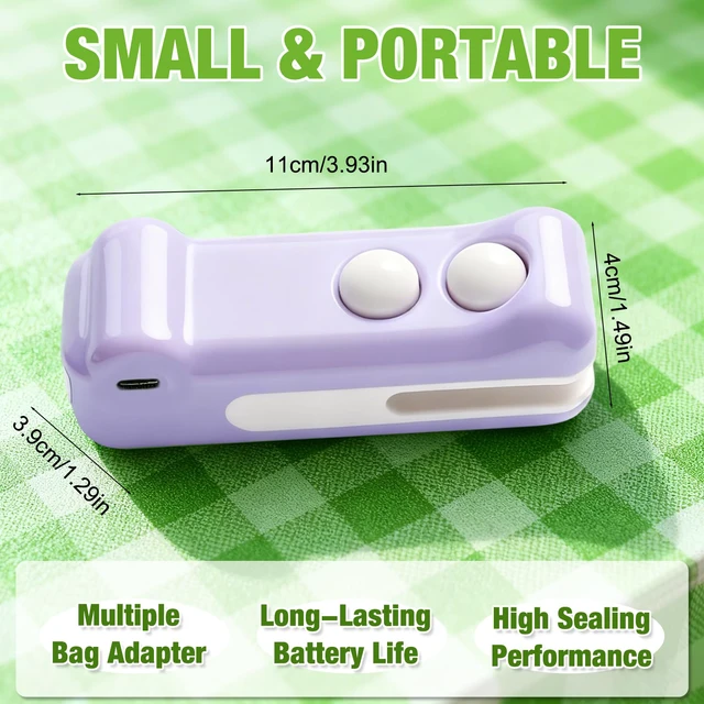 Alt view image 4 of 7 - 2-in-1 Rechargeable Mini Heat Sealer & Cutter,Mini Bag Sealer,Portable Handheld 2 in 1 Rechargeable Food Bag Sealer for Sealing and Cutting,Small Package Sealer for Chip Snack(Green) (Purple)